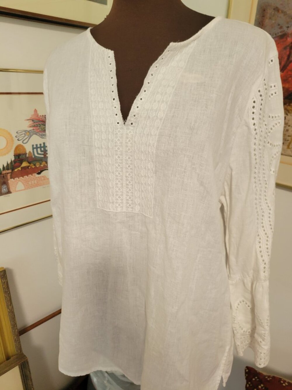 Cynthia Rowley White Linen Blend Blouse Size XL - Picture 2 of 6